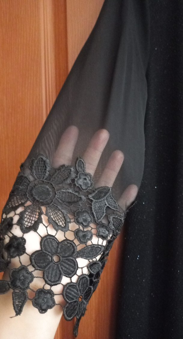 Drapeli Siyah Uzun Kollu Uzun Elbise - Görsel 2