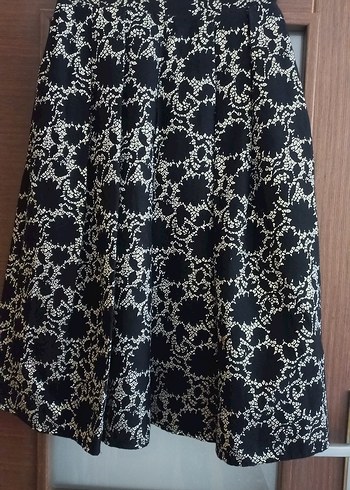 Vintage Siyah Desenli Midi Piliseli Etek - Görsel 2