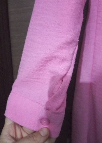 Pembe Düğmeli Uzun Kollu Gömlek - Görsel 3