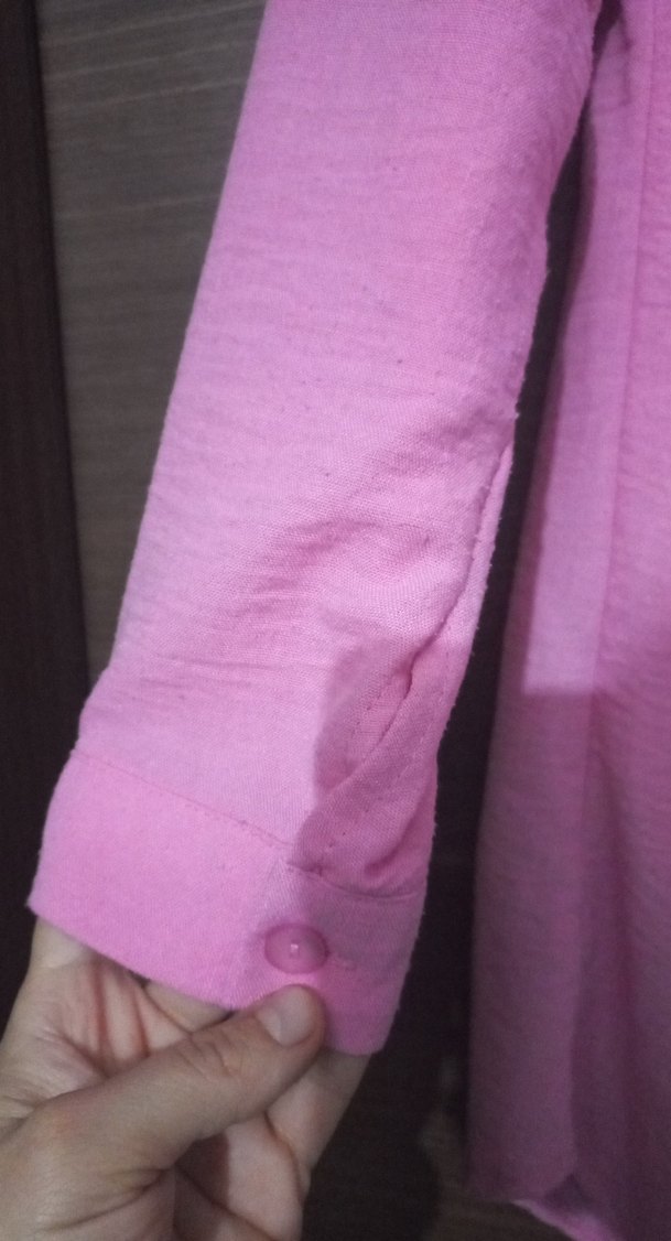 Pembe Düğmeli Uzun Kollu Gömlek - Görsel 3