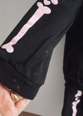 Siyah Örgü Pamuklu İskelet Desenli Kiz Çocuk Takım - Görsel 2