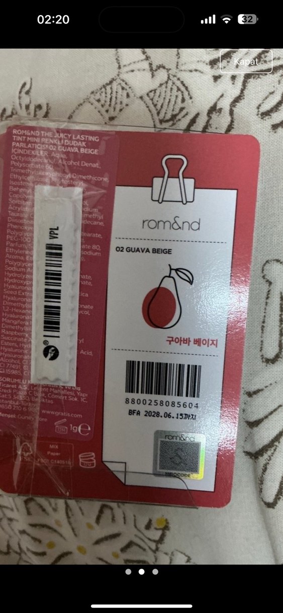 romand rom&nd mini tint 02 guava beige tavşan dili pembe kore - Görsel 5