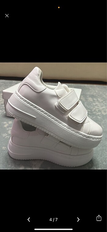 beyaz platform cırtlı beyaz spor ayakkabı - Görsel 4