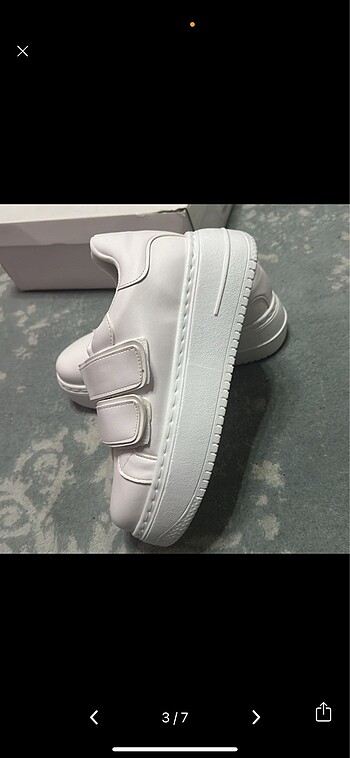 beyaz platform cırtlı beyaz spor ayakkabı - Görsel 3