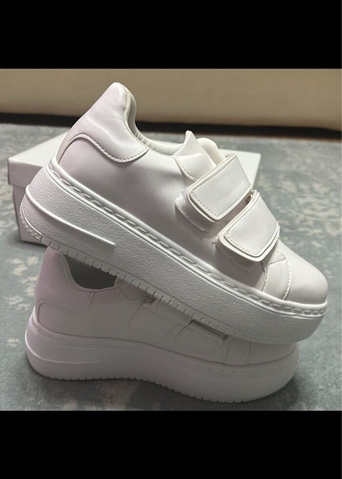 beyaz platform cırtlı beyaz spor ayakkabı - Görsel 4