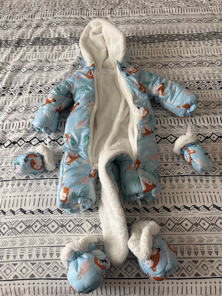 Mavi Kürklü Erkek Bebek Kar Tulumu (astronot tulum) - Görsel 2