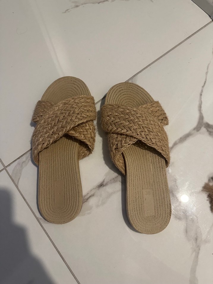 Bej Kadın hasır terlik - Görsel 2