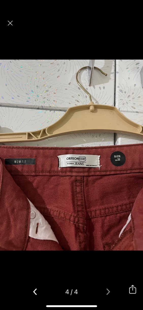 Bordo Nakışlı Kadın Salaş Kot Pantolon - Görsel 3