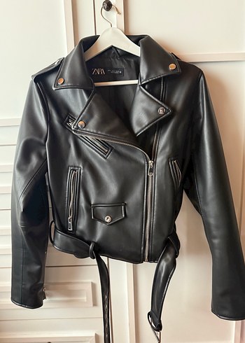 Kadın Siyah Deri Biker Ceket - Görsel 6