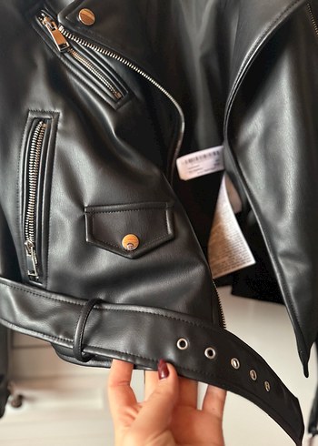 Kadın Siyah Deri Biker Ceket - Görsel 4