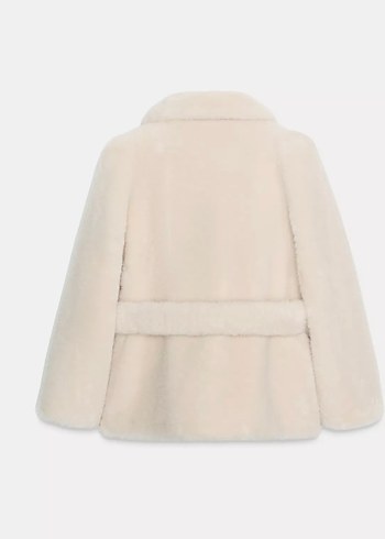 Beyaz Kürk Detaylı  Kadın Peluş Mont - Görsel 2