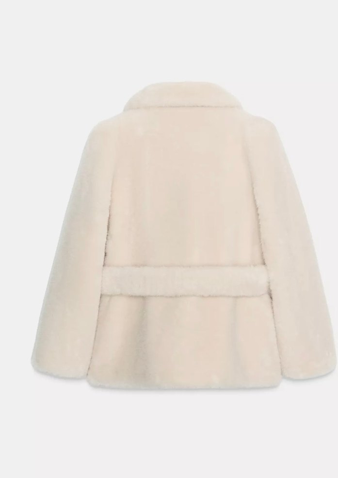 Beyaz Kürk Detaylı  Kadın Peluş Mont - Görsel 2