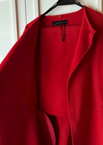 Düğmeli Kırmızı Midi Kadın Kaban - Görsel 3