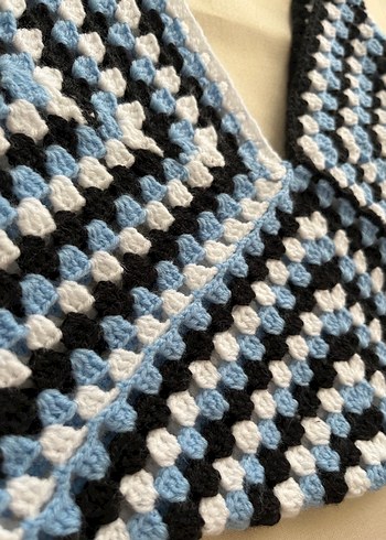 Mavi Pastel Örgü Bohem Kadın Çanta - Görsel 3