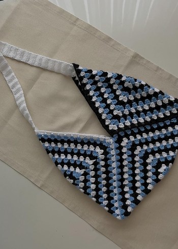 Mavi Pastel Örgü Bohem Kadın Çanta - Görsel 2