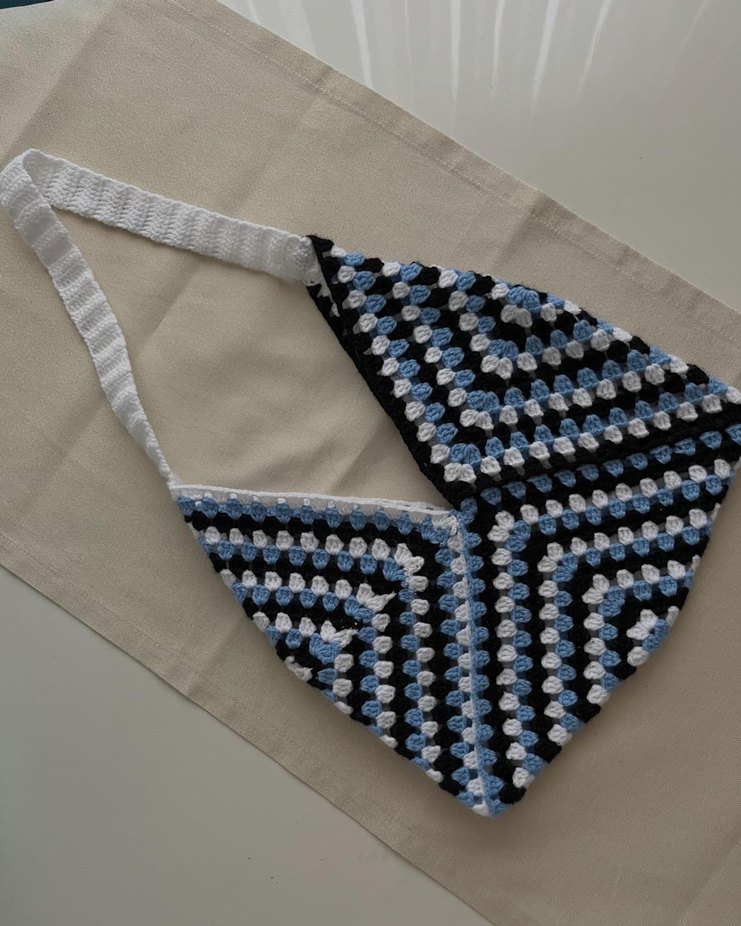 Mavi Pastel Örgü Bohem Kadın Çanta - Görsel 2