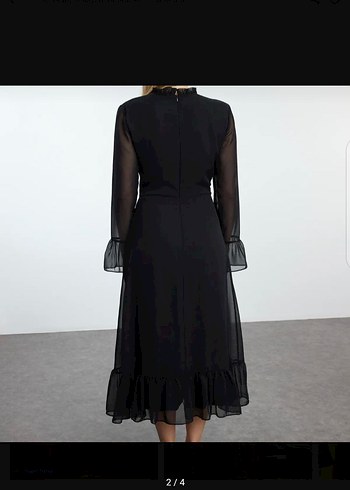 Uzun Kollu Siyah Gotik Fırfırlı Elbise - Görsel 3