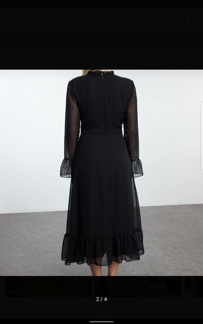 Uzun Kollu Siyah Gotik Fırfırlı Elbise - Görsel 3