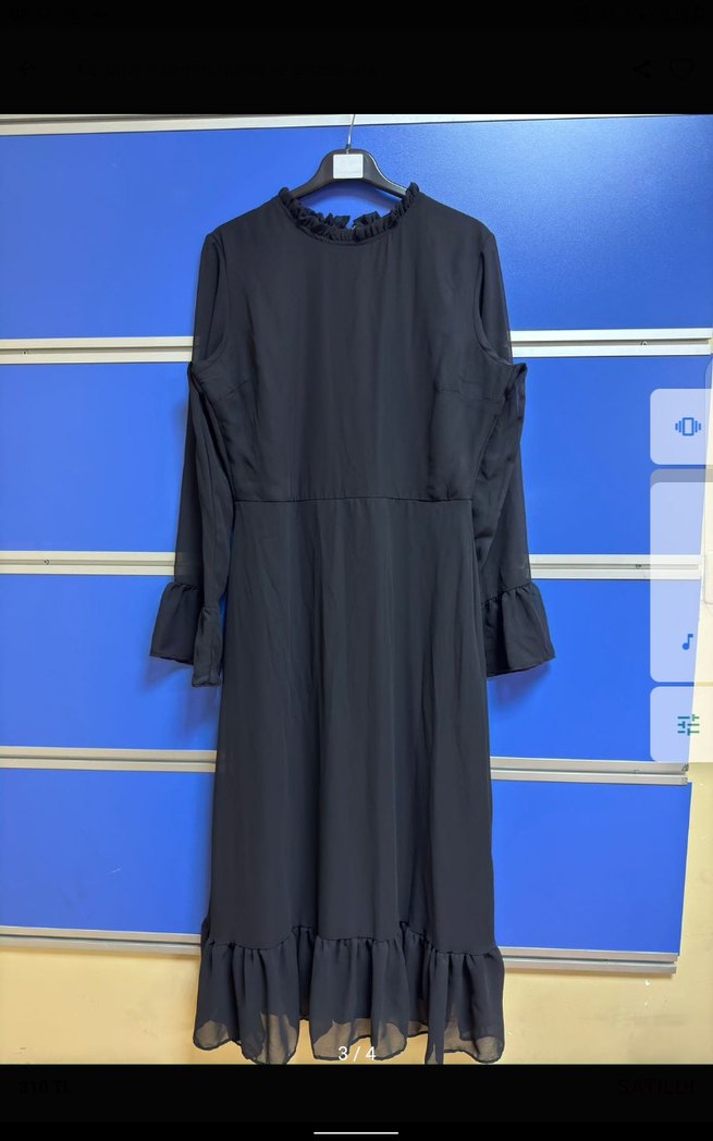 Uzun Kollu Siyah Gotik Fırfırlı Elbise - Görsel 4