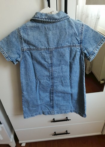 Kısa Kollu Kız Denim Gömlek Elbise - Görsel 2
