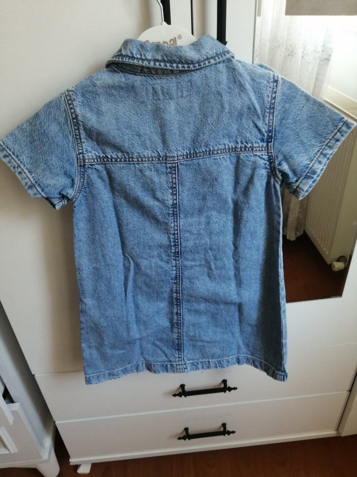 Kısa Kollu Kız Denim Gömlek Elbise - Görsel 2