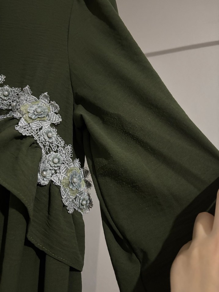 Uzun Kol, Nakışlı, Fırfırlı Bohem Elbise - Görsel 5