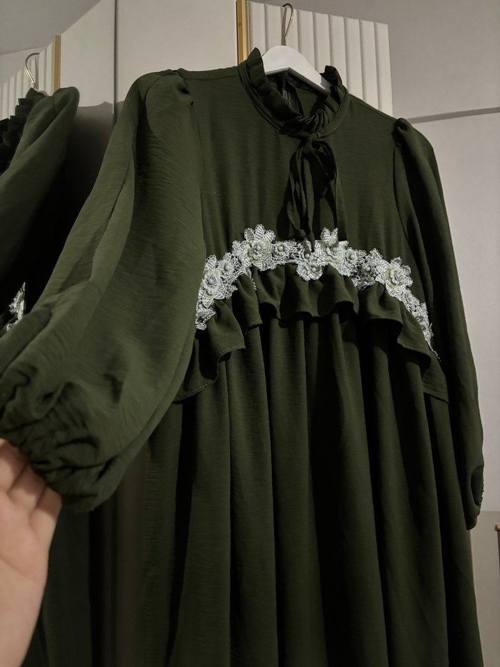 Uzun Kol, Nakışlı, Fırfırlı Bohem Elbise - Görsel 4