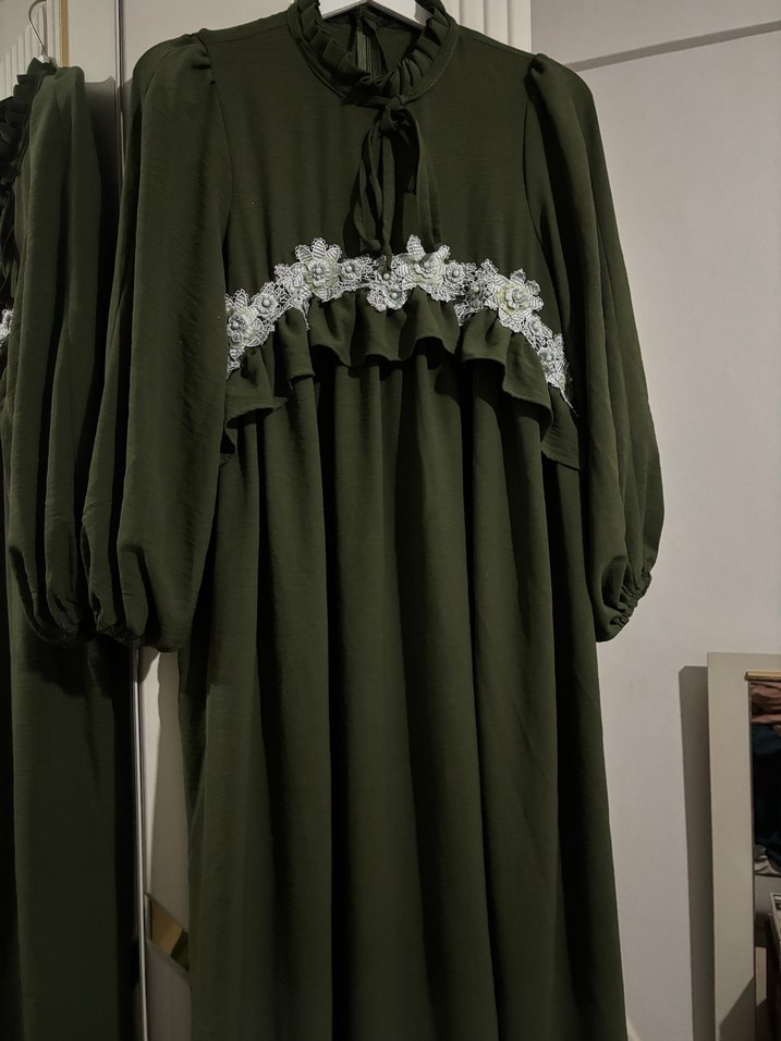 Uzun Kol, Nakışlı, Fırfırlı Bohem Elbise - Görsel 3