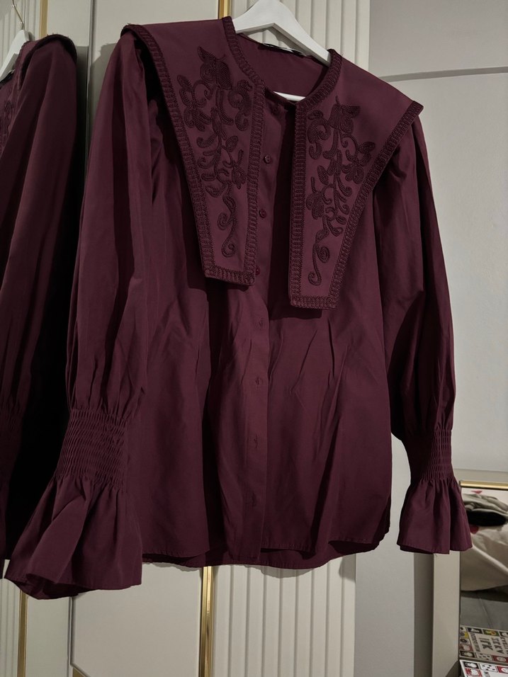 Bordo Nakışlı Gömlek - Görsel 4