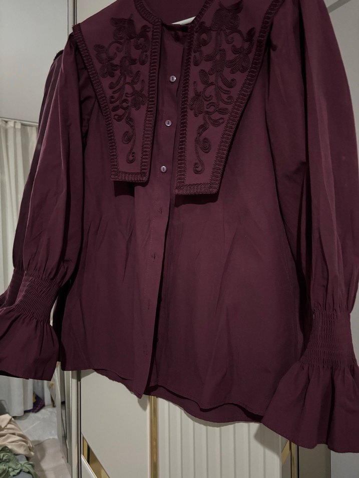 Bordo Nakışlı Gömlek - Görsel 5