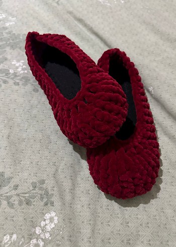 Bordo Örgü Kadın Ev Terliği - Görsel 3