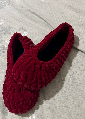 Bordo Örgü Kadın Ev Terliği - Görsel 2