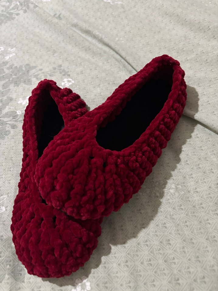 Bordo Örgü Kadın Ev Terliği - Görsel 2