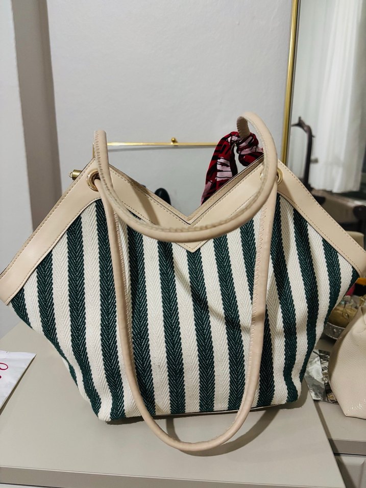 Çizgili Kadın Omuz Çantası - Görsel 3