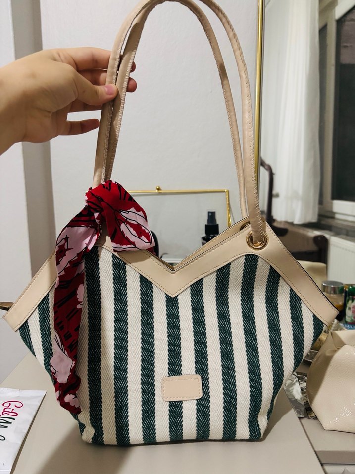 Çizgili Kadın Omuz Çantası - Görsel 2