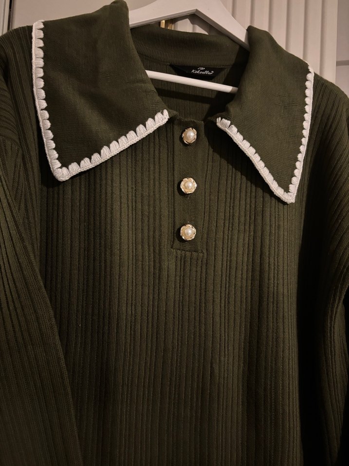 Düğmeli Uzun Kollu Triko Elbise - Görsel 3