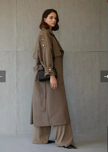 Kadın kahve Uzun Trençkot, Salaş ve Drapeli - Görsel 6