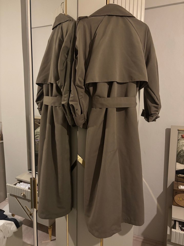 Kadın kahve Uzun Trençkot, Salaş ve Drapeli - Görsel 3