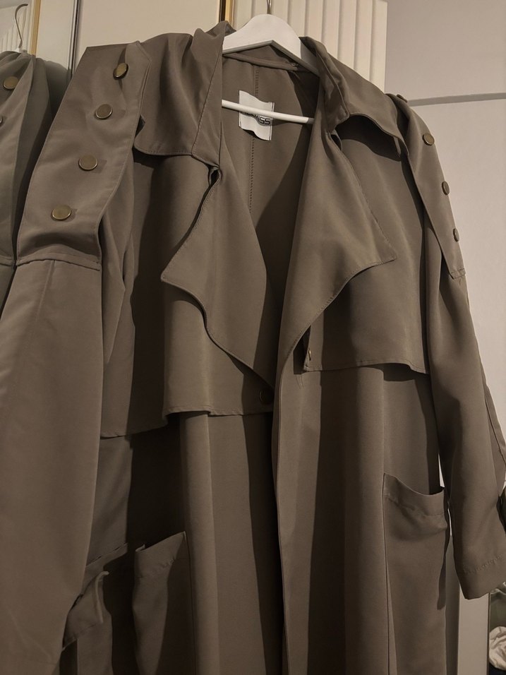 Kadın kahve Uzun Trençkot, Salaş ve Drapeli - Görsel 2