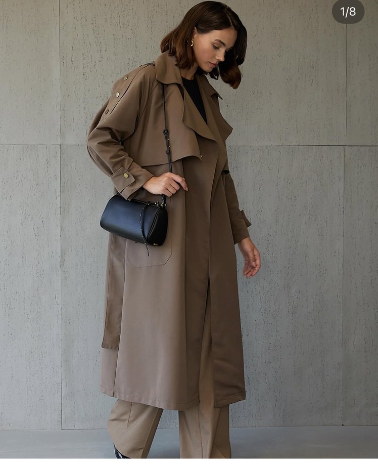 Kadın kahve Uzun Trençkot, Salaş ve Drapeli - Görsel 5