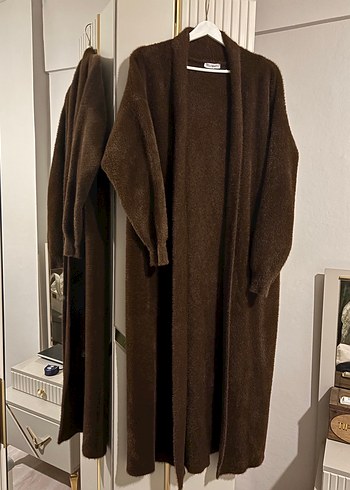 Uzun Kahverengi Angora Hırka - Görsel 3