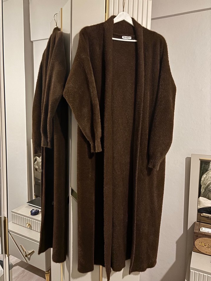 Uzun Kahverengi Angora Hırka - Görsel 3