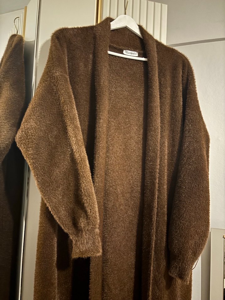 Uzun Kahverengi Angora Hırka - Görsel 2