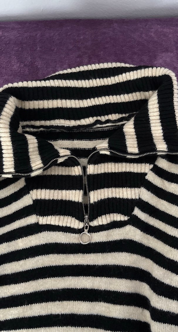 Çizgili, Geniş Kesim, Siyah Kadın Kazak - Görsel 3