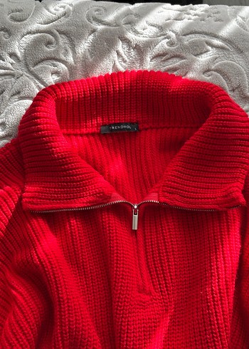 Kırmızı Örgü Kadın Triko salaş kazak - Görsel 2