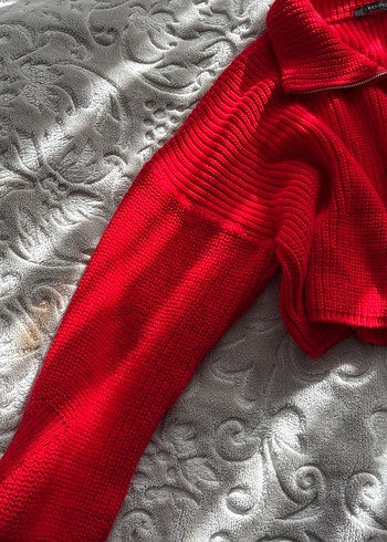 Kırmızı Örgü Kadın Triko salaş kazak - Görsel 3