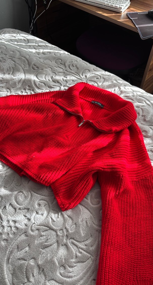 Kırmızı Örgü Kadın Triko salaş kazak - Görsel 4