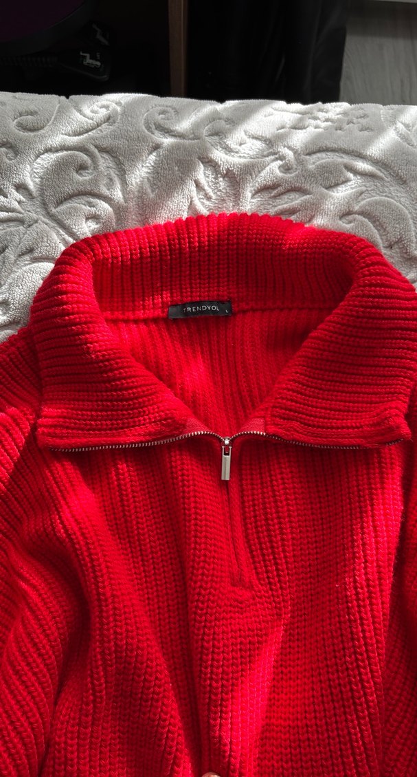 Kırmızı Örgü Kadın Triko salaş kazak - Görsel 2
