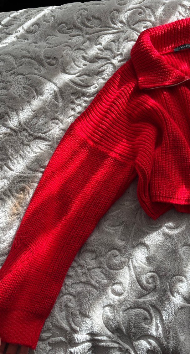 Kırmızı Örgü Kadın Triko salaş kazak - Görsel 3
