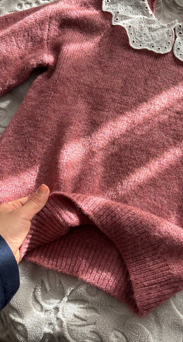 Dantelli Yaka Detaylı Pembe Triko Kazak - Görsel 4